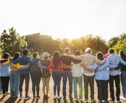 Couple supporting each other at community event